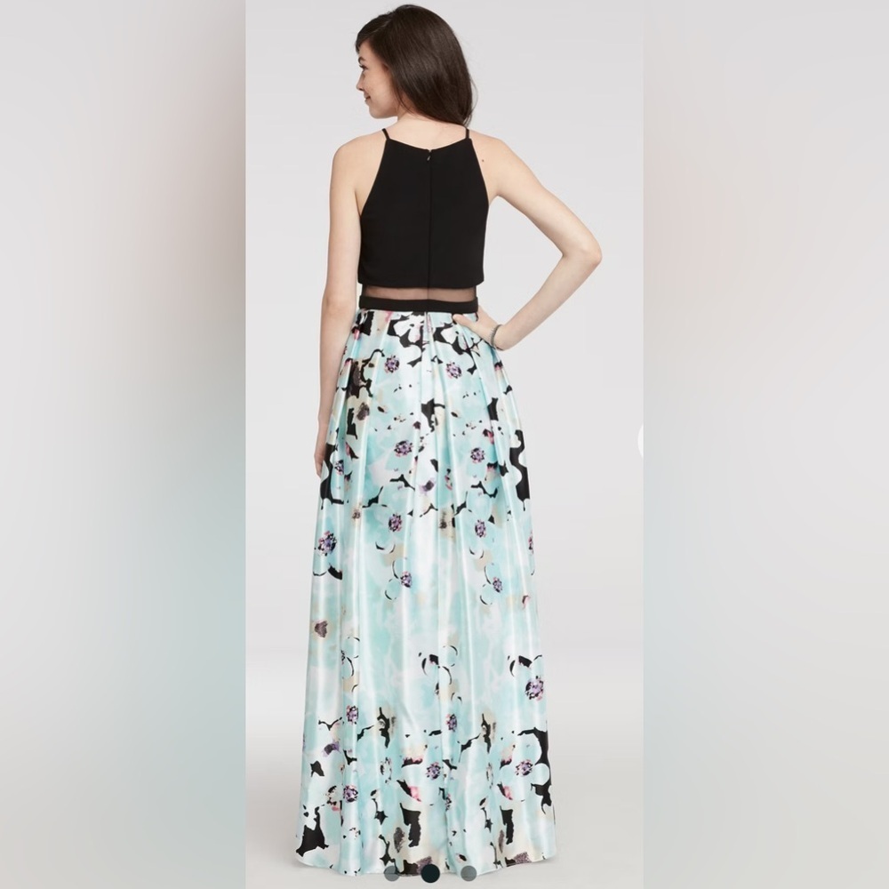 BETSY AND ADAM
Illusion Two Piece Halter Prom Dress - Picture 2 of 8